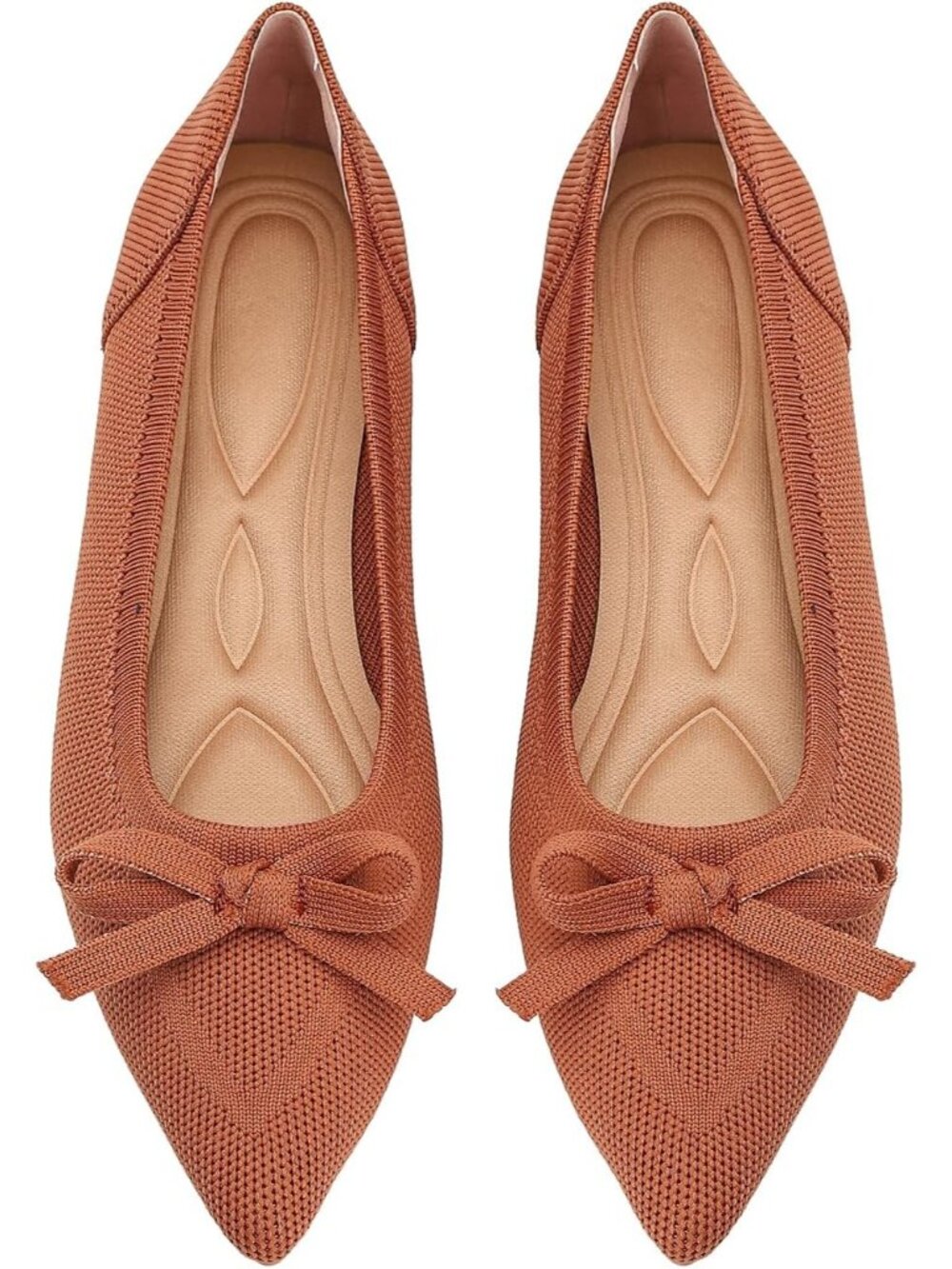 Womens Brown Comfortable Pointed Toe Knit Foldable Slip On Ballet Flat Shoes